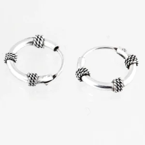 Zilveren Bali oorringen touw 14 mm