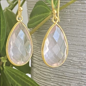 Verguld zilveren oorbellen rozenkwarts - 925 zilver