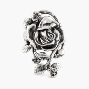 Grote zilveren roos ring met blad - 925 zilver