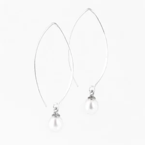 Zilveren parel oorbellen lange haak