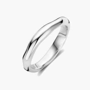 Gerhodineerd zilveren ring met organische vorm en 3,5 mm breedte