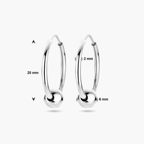 Gerhodineerde zilveren oorringen met bolletje 20 x 2 mm - afmetingen