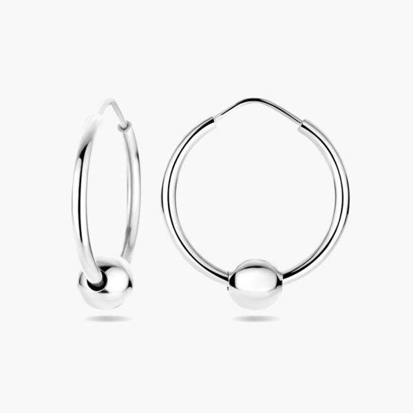 Gerhodineerde zilveren oorringen met bolletje 20 x 2 mm - zijaanzicht