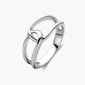 Gerhodineerde zilveren ring met intertwined design en glanzende afwerking