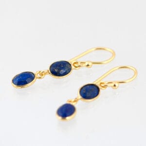 Verguld zilveren Lapis Lazuli oorbellen dubbel
