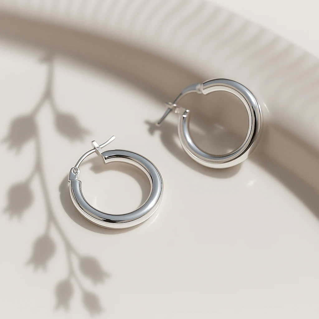Zilveren chunky oorringen met hefboomsluiting
