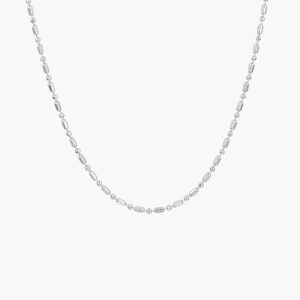 Fijne gerhodineerde zilveren ketting van 925 Sterling zilver met een speels bolletjes- en staafjes patroon