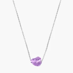 Gerhodineerd zilveren ketting met ruwe amethist