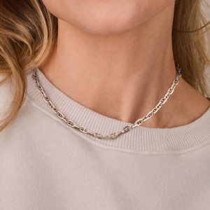 Gerhodineerde zilveren marine schakel ketting 6 mm - gedragen