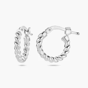 Kleine gerhodineerd zilveren oorringen gedraaid met hefboomsluiting