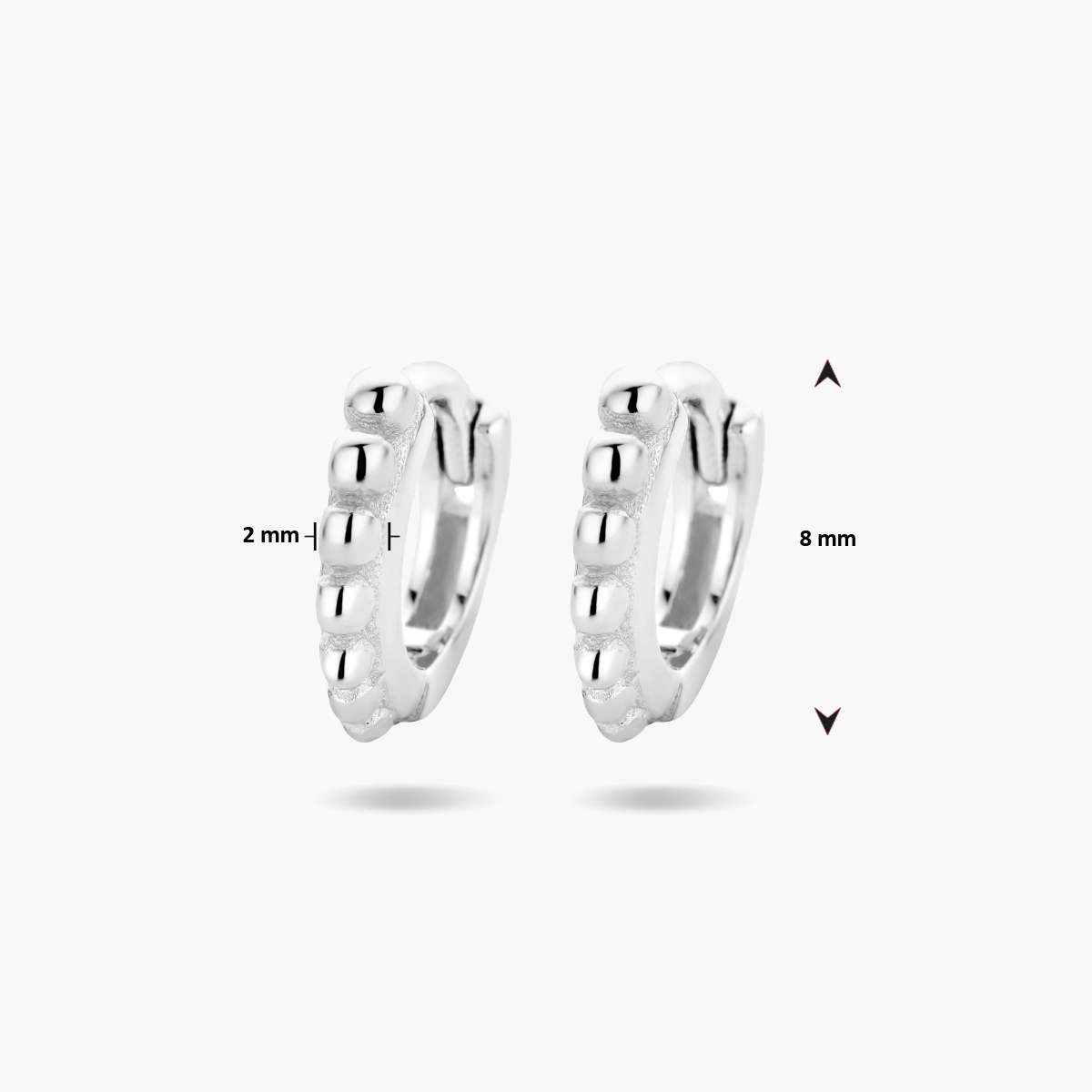 Gerhodineerd zilveren oorringen mini met klapsluiting - afmetingen