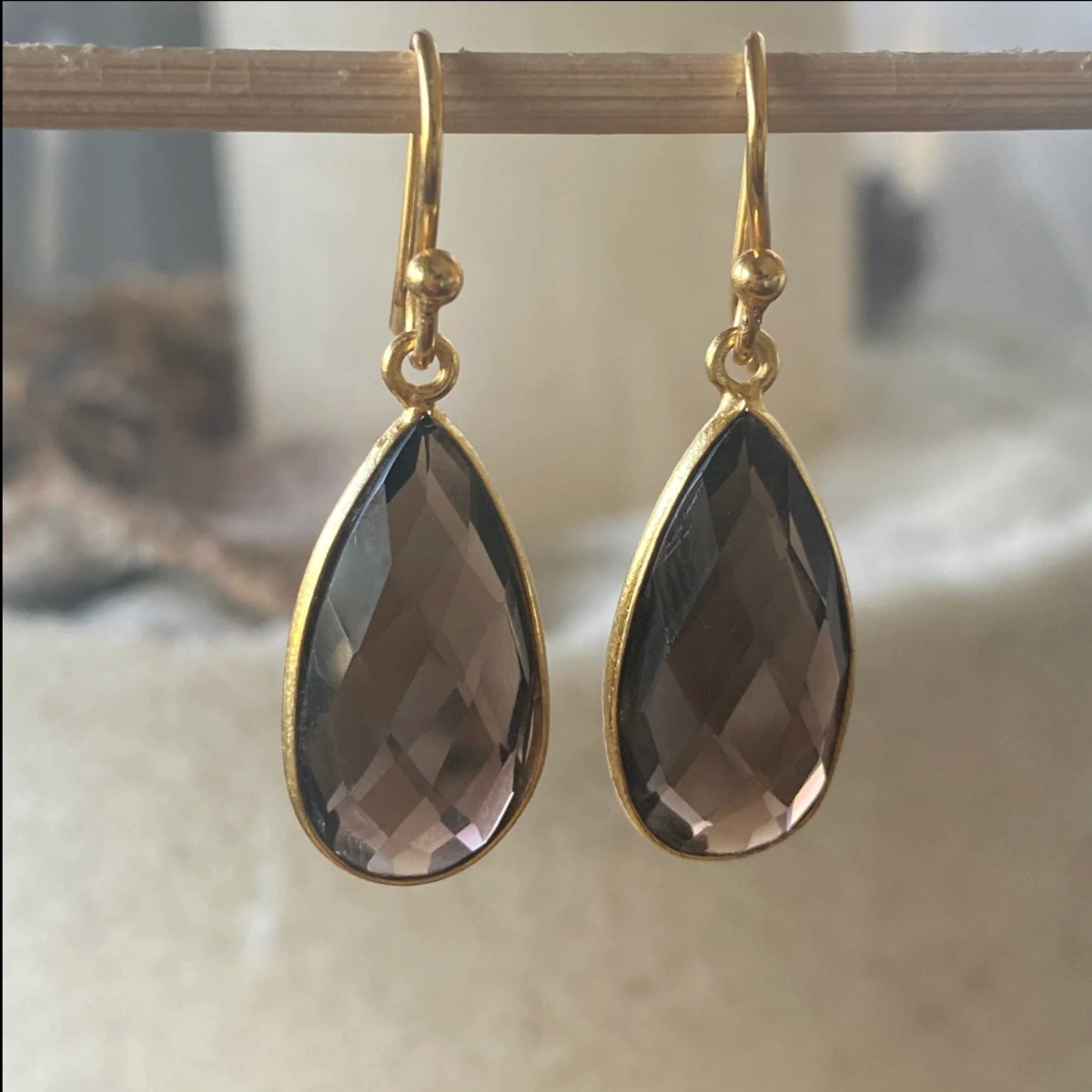 Oorbellen rookkwarts - verguld 925 zilver - sfeer