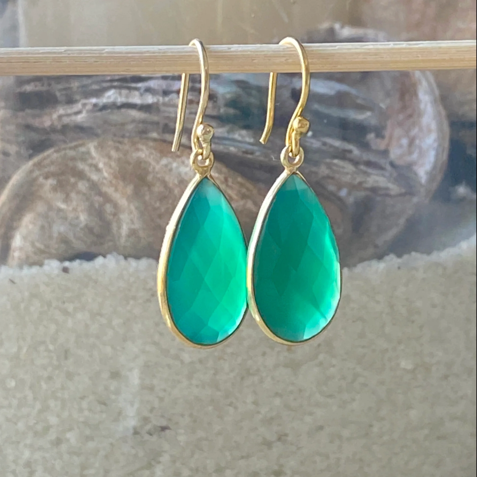 Verguld zilveren oorbellen groene onyx - 925 zilver - sfeer