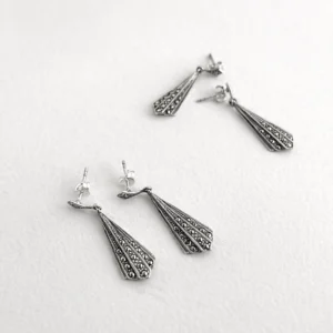 Art deco markasiet oorbellen - 925 zilver - 2 paar