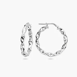 Gerhodineerd zilveren oorringen geometrisch kreukel motief - maat M