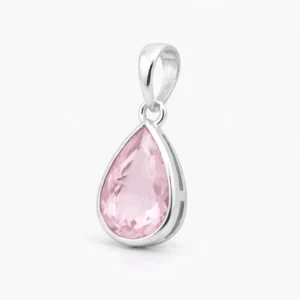 Zilveren hanger rozenkwarts facet geslepen - 925 zilver - zijkant