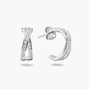 Kleine oorbellen zirkonia crossover - gerhodineerd 925 zilver