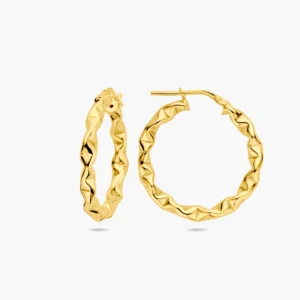 Oorringen kreuk design met hefboomsluiting - verguld 925 zilver