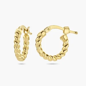 Verguld zilveren oorringen gedraaid - 925 zilver - 13 mm