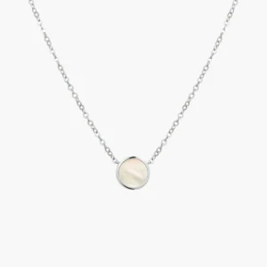Zilveren ketting met parelmoer rondje - gerhodineerd 925 zilver