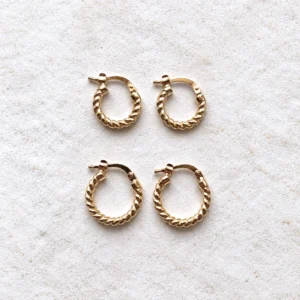 Verguld zilveren oorringen gedraaid - 925 zilver - 13 & 15 mm